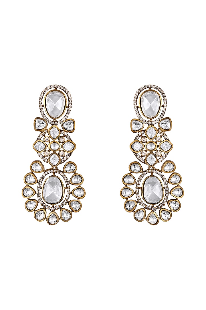 Antique Gold Finish Kundan Polki & Zircon Choker Necklace Set by Hrisha Jewels at Pernia's Pop Up Shop