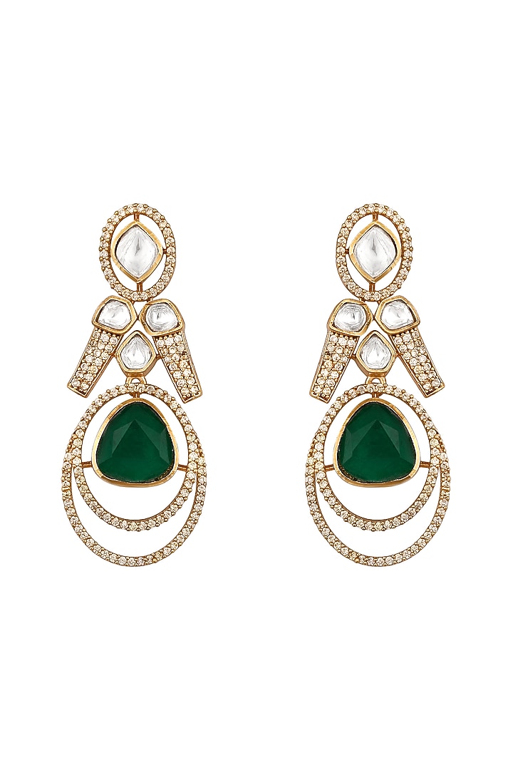 Micron Gold Finish Emerald Stone & Kundan Polki Necklace Set by Hrisha Jewels at Pernia's Pop Up Shop