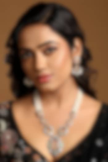 Micron Gold Finish Kundan Polki & Rose Quartz Stone Long Necklace Set by Hrisha Jewels at Pernia's Pop Up Shop