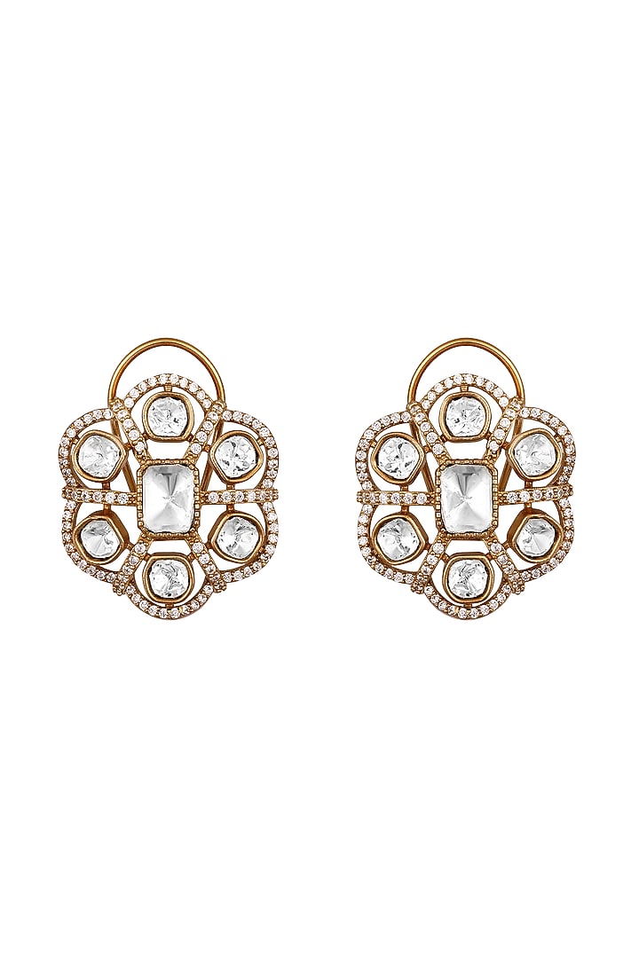 Micron Gold Finish Kundan Polki & Zircon Choker Necklace Set by Hrisha Jewels at Pernia's Pop Up Shop