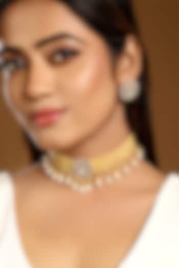 Micron Gold Finish Kundan Polki & Agate Stone Choker Necklace Set by Hrisha Jewels at Pernia's Pop Up Shop