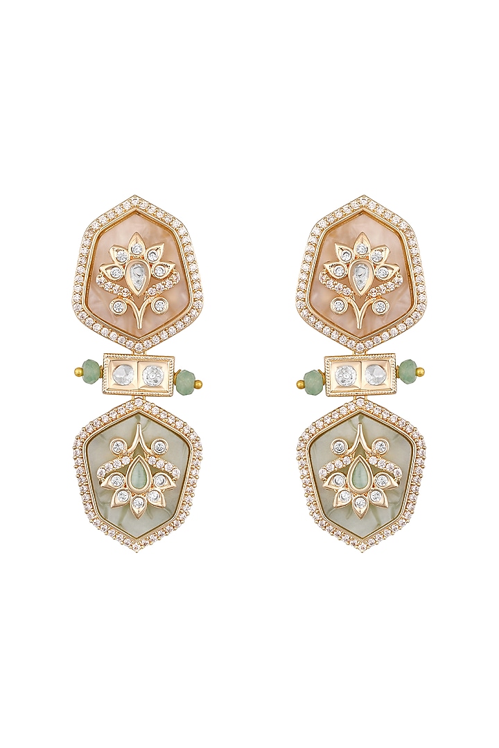 Micron Gold Finish Kundan Polki & Agate Stone Enameled Choker Necklace Set by Hrisha Jewels at Pernia's Pop Up Shop