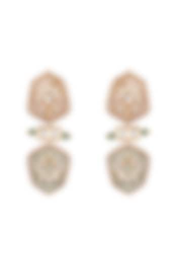 Micron Gold Finish Kundan Polki & Agate Stone Enameled Dangler Earrings by Hrisha Jewels at Pernia's Pop Up Shop