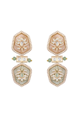 Micron Gold Finish Kundan Polki & Agate Stone Enameled Dangler Earrings by Hrisha Jewels
