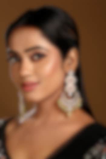 Micron Gold Finish Kundan Polki & Agatte Stone Enameled Chandbali Eachain by Hrisha Jewels at Pernia's Pop Up Shop