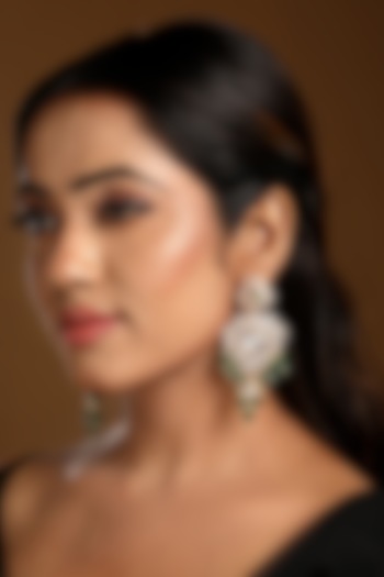 Micron Gold Finish Kundan Polki & Green Tumble Crystal Enameled Dangler Earrings by Hrisha Jewels at Pernia's Pop Up Shop