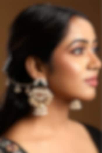 Micron Gold Finish Ruby & Emerald Stone Jhumka Earchains by Hrisha Jewels at Pernia's Pop Up Shop