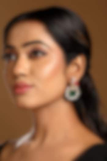 Micron Gold Finish Emerald & Ruby Stone Enameled Dangler Earrings by Hrisha Jewels at Pernia's Pop Up Shop