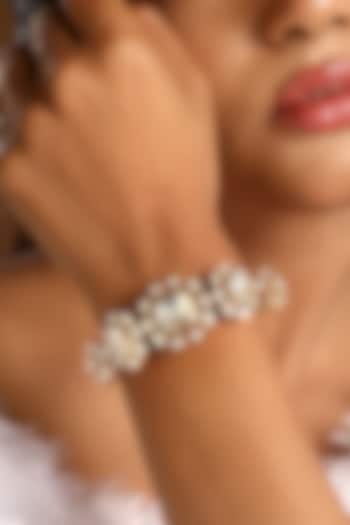 Micron Gold Finish Kundan Polki & Zircon Bracelet by Hrisha Jewels at Pernia's Pop Up Shop