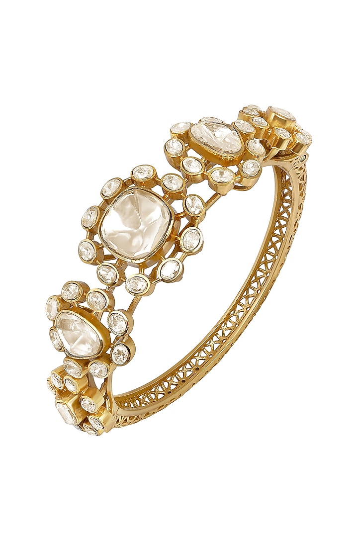 Micron Gold Finish Kundan Polki & Zircon Bracelet by Hrisha Jewels at Pernia's Pop Up Shop