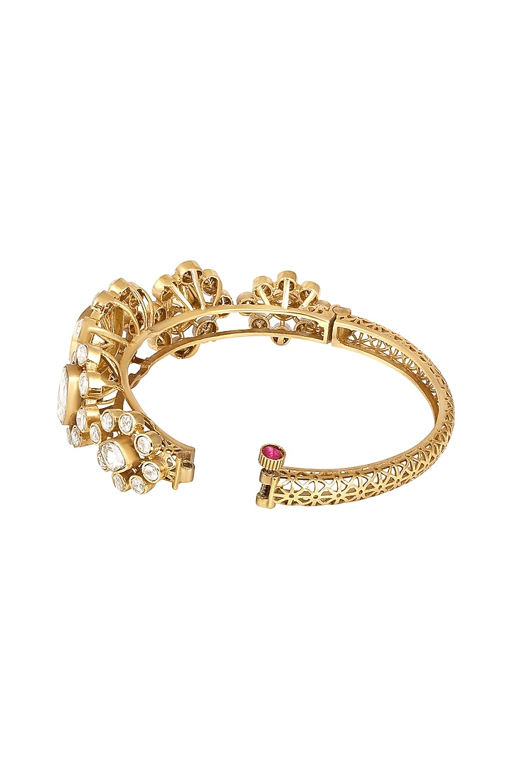 Micron Gold Finish Kundan Polki & Zircon Bracelet by Hrisha Jewels at Pernia's Pop Up Shop