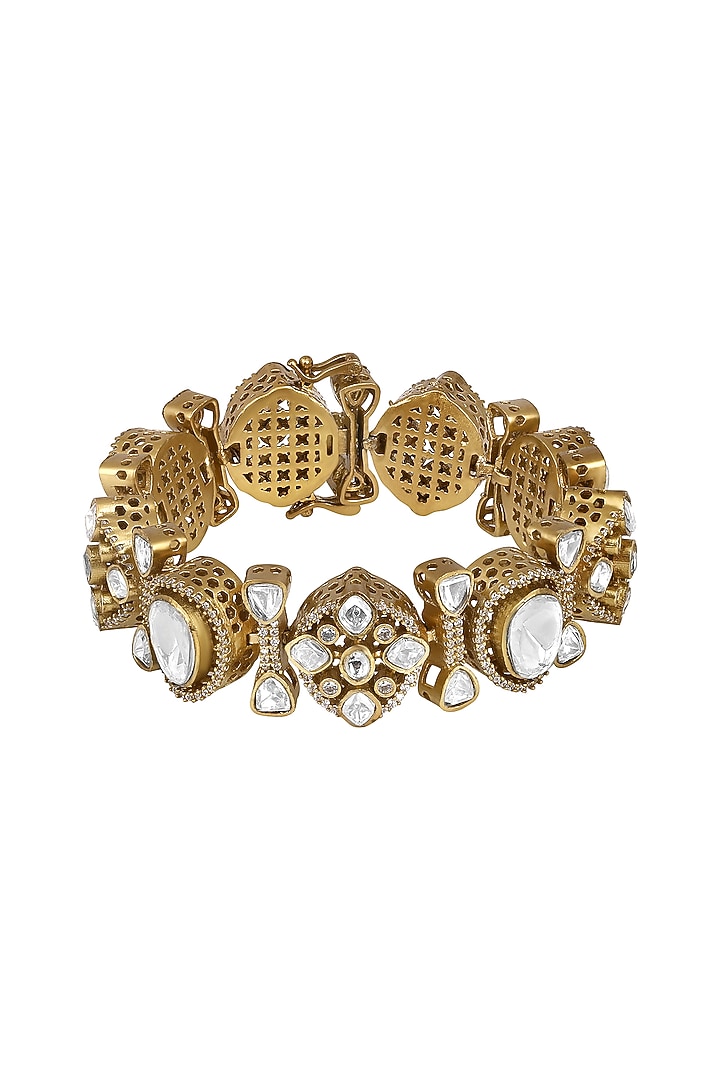 Antique Gold Finish Kundan Polki & Zircon Bracelet by Hrisha Jewels at Pernia's Pop Up Shop
