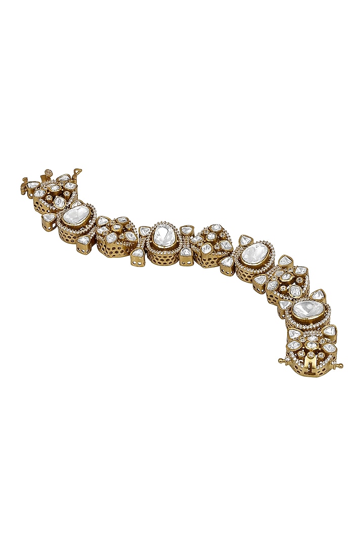 Antique Gold Finish Kundan Polki & Zircon Bracelet by Hrisha Jewels at Pernia's Pop Up Shop