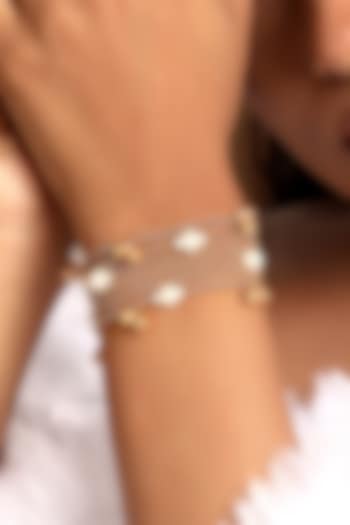 Micron Gold Finish Pearl & Ghungroo Bracelet by Hrisha Jewels at Pernia's Pop Up Shop