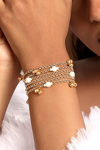 Micron Gold Finish Pearl & Ghungroo Bracelet by Hrisha Jewels