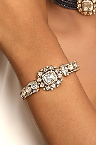 Micron Gold Finish Kundan Polki & Zircon Bracelet by Hrisha Jewels