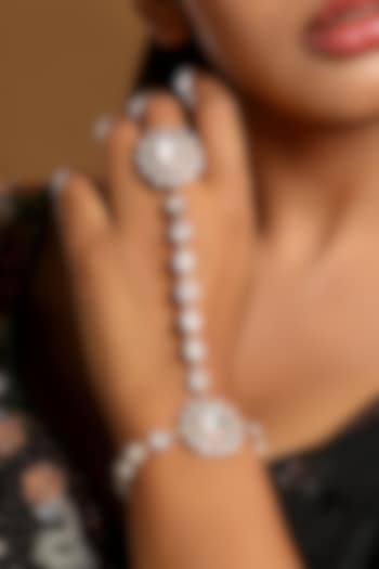 Micron Gold Finish Kundan Polki & Zircon Haathphool by Hrisha Jewels at Pernia's Pop Up Shop