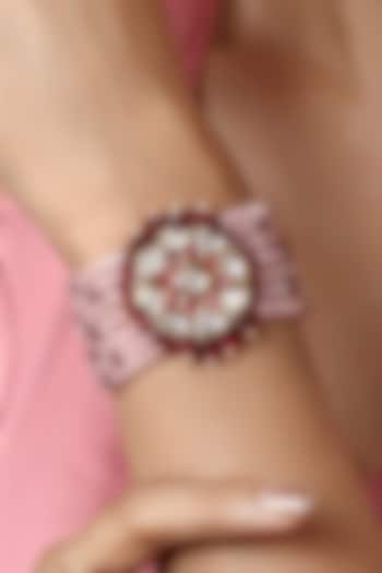 Gold Finish Pink Kundan Polki & Agates Stone Handcrafted Bracelet by Hrisha Jewels at Pernia's Pop Up Shop