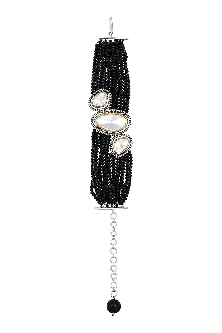 Two-Tone Finish Black Kundan Polki & Agates Stone Handcrafted Bracelet by Hrisha Jewels at Pernia's Pop Up Shop