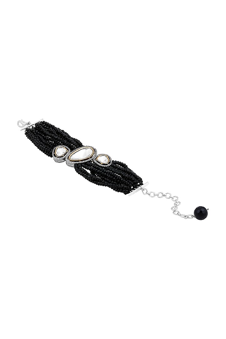 Two-Tone Finish Black Kundan Polki & Agates Stone Handcrafted Bracelet by Hrisha Jewels at Pernia's Pop Up Shop
