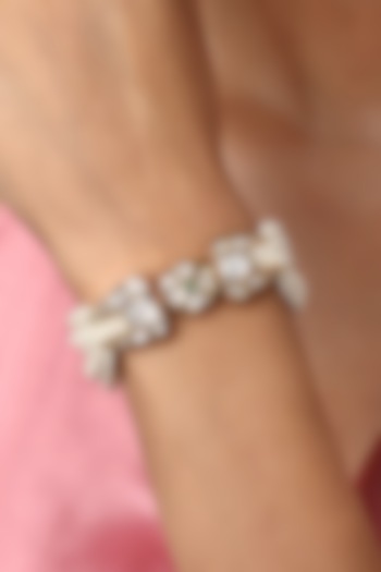 Gold Finish Cream Pearls & Kundan Polki Handcrafted Bracelet by Hrisha Jewels at Pernia's Pop Up Shop