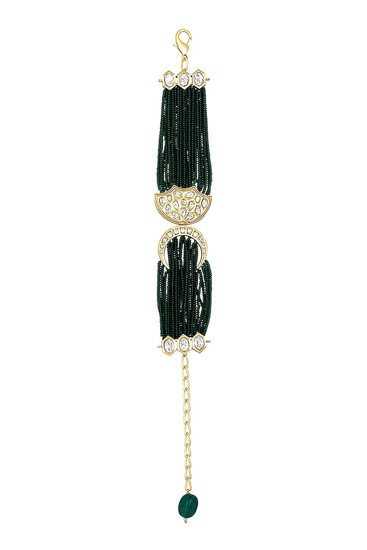 Gold Finish Green Kundan Polki & Agates Stone Handcrafted Bracelet by Hrisha Jewels at Pernia's Pop Up Shop