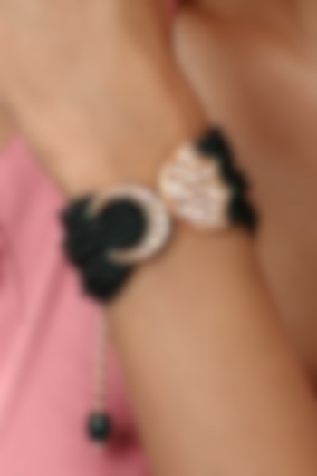 Gold Finish Green Kundan Polki & Agates Stone Handcrafted Bracelet by Hrisha Jewels at Pernia's Pop Up Shop