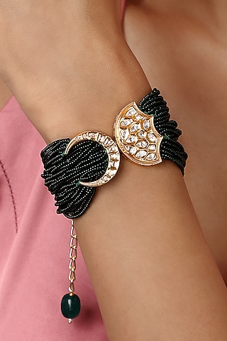 Gold Finish Green Kundan Polki & Agates Stone Handcrafted Bracelet by Hrisha Jewels