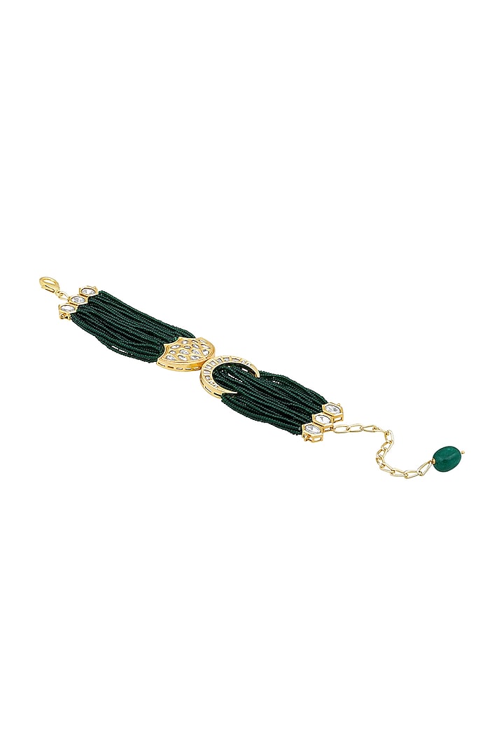 Gold Finish Green Kundan Polki & Agates Stone Handcrafted Bracelet by Hrisha Jewels at Pernia's Pop Up Shop