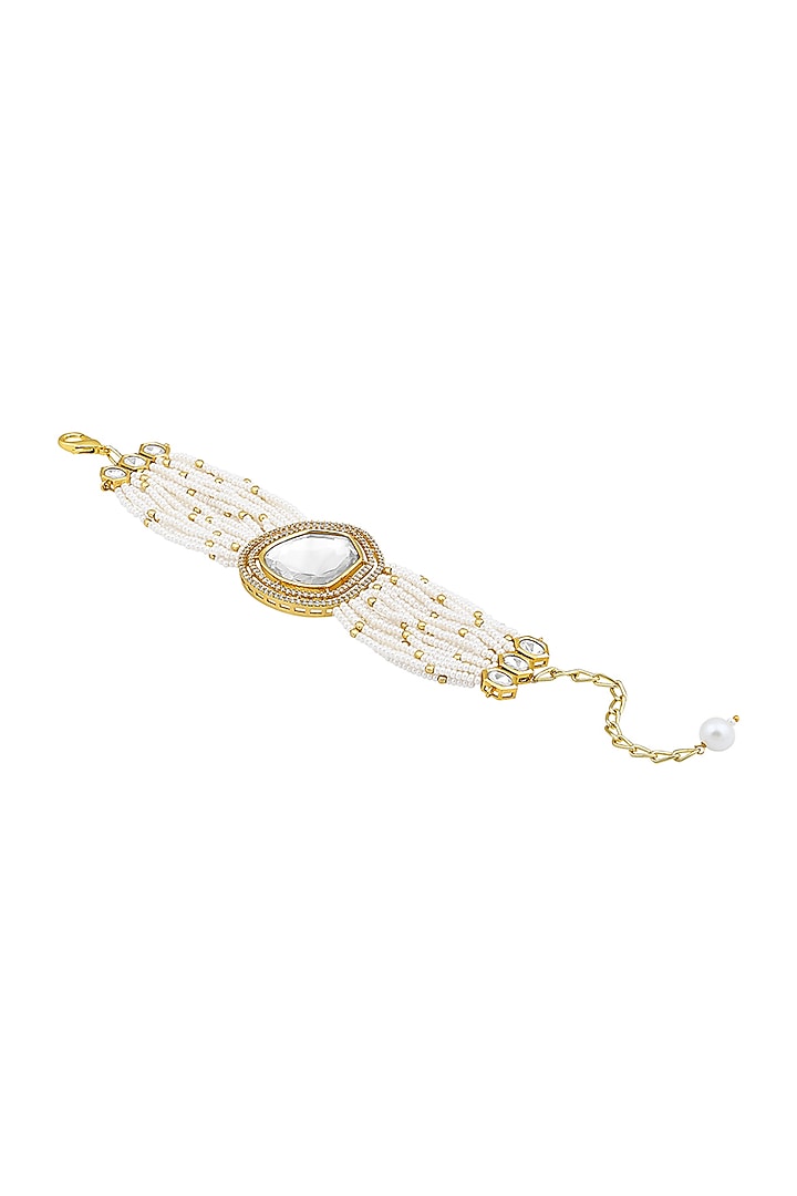 Gold Finish Cream Kundan Polki & Agates Stone Handcrafted Bracelet by Hrisha Jewels at Pernia's Pop Up Shop