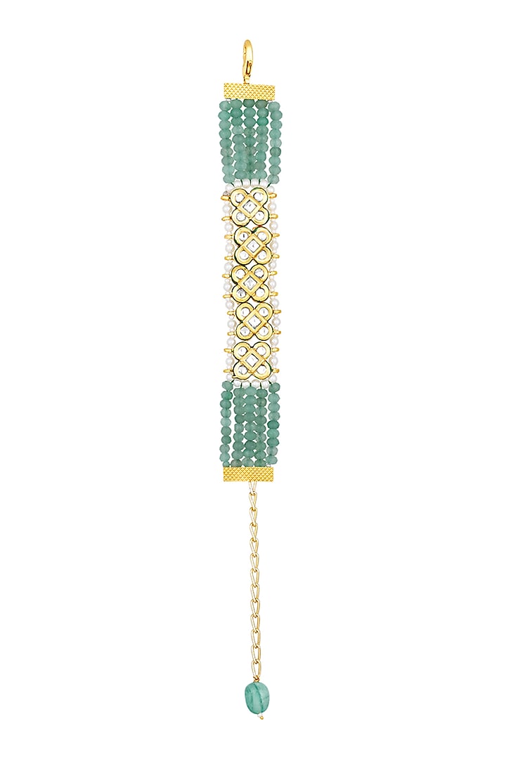Gold Finish Kundan Polki & Agate Stones Handcrafted Bracelet by Hrisha Jewels at Pernia's Pop Up Shop