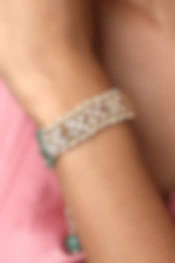 Gold Finish Kundan Polki & Agate Stones Handcrafted Bracelet by Hrisha Jewels at Pernia's Pop Up Shop