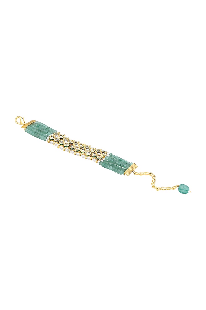 Gold Finish Kundan Polki & Agate Stones Handcrafted Bracelet by Hrisha Jewels at Pernia's Pop Up Shop