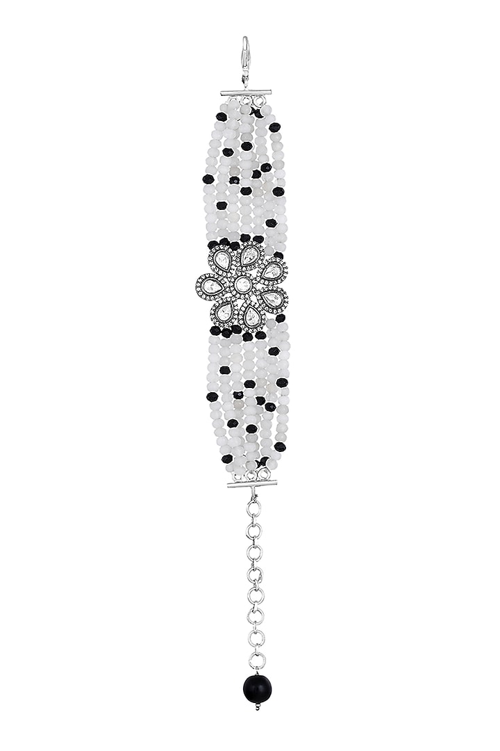 Black Rhodium Finish Agate Stone & Kundan Polki Handcrafted Bracelet by Hrisha Jewels at Pernia's Pop Up Shop