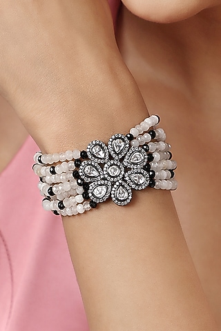 Black Rhodium Finish Agate Stone & Kundan Polki Handcrafted Bracelet by Hrisha Jewels