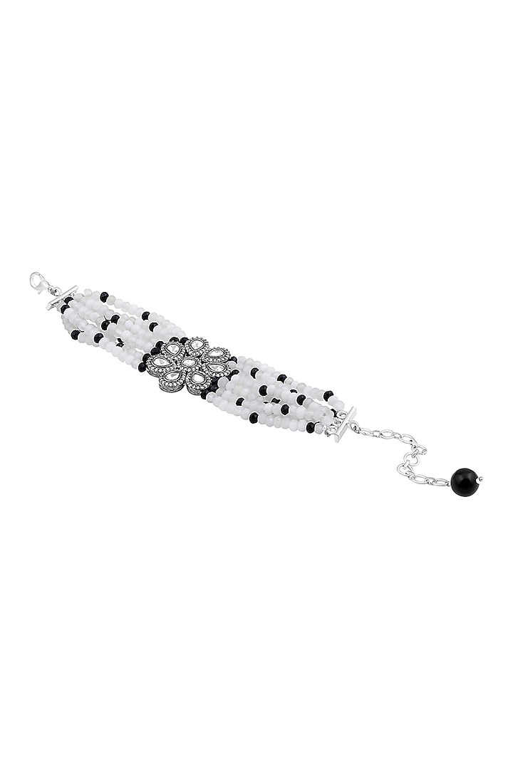Black Rhodium Finish Agate Stone & Kundan Polki Handcrafted Bracelet by Hrisha Jewels at Pernia's Pop Up Shop