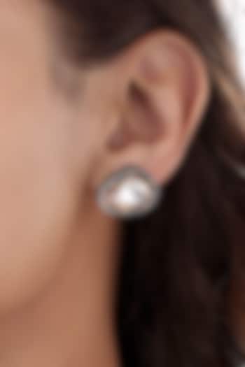 Two- Tone Finish Kundan Polki & Agate Stones Handcrafted Stud Earrings by Hrisha Jewels at Pernia's Pop Up Shop