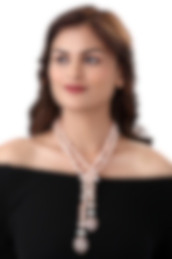 Rose Gold Finish Pink Shell Pearls Handcrafted Long Necklace by Hrisha Jewels at Pernia's Pop Up Shop