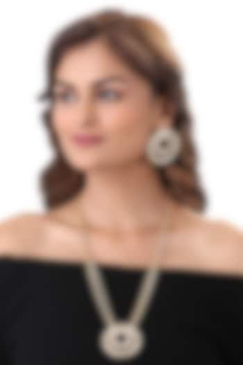 Gold Finish Kundan Polki Handcrafted Long Necklace Set by Hrisha Jewels at Pernia's Pop Up Shop