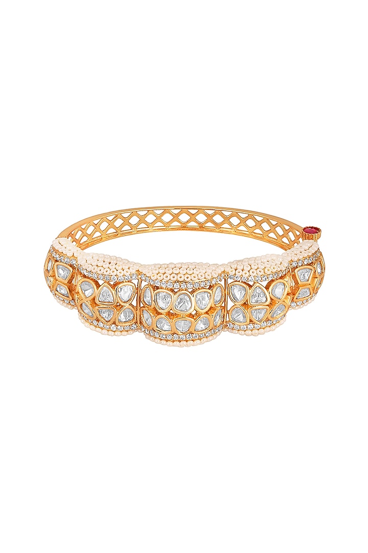 Gold Finish Kundan Polki Handcrafted Bracelet by Hrisha Jewels at Pernia's Pop Up Shop