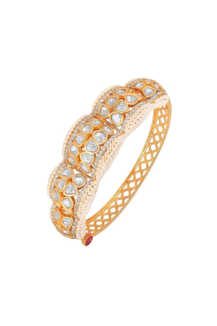 Gold Finish Kundan Polki Handcrafted Bracelet by Hrisha Jewels at Pernia's Pop Up Shop