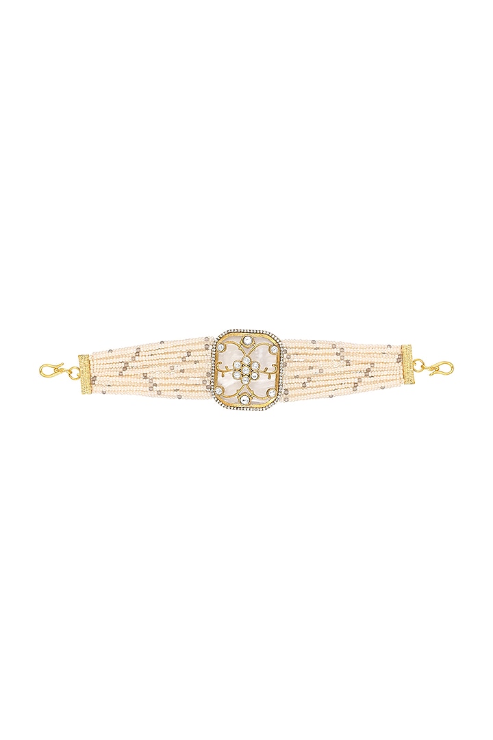 Gold Finish Cream Onyx Handcrafted Bracelet by Hrisha Jewels at Pernia's Pop Up Shop