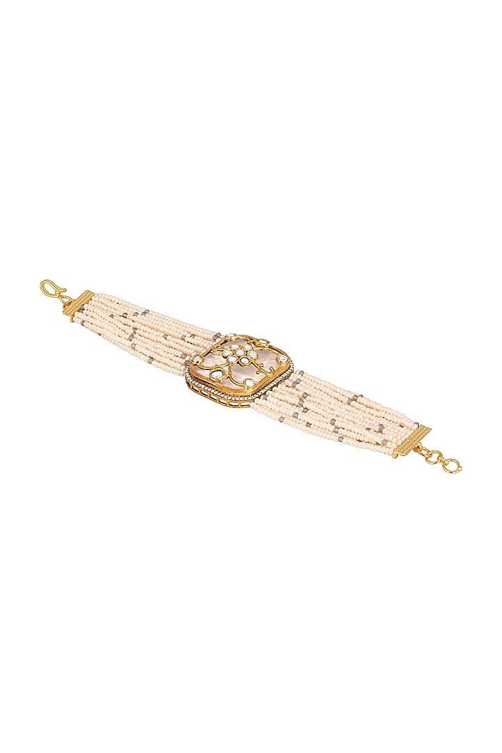 Gold Finish Cream Onyx Handcrafted Bracelet by Hrisha Jewels at Pernia's Pop Up Shop