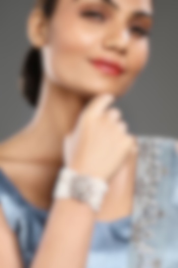 Gold Finish Cream Kundan Polki Handcrafted Bracelet by Hrisha Jewels at Pernia's Pop Up Shop