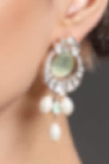 Gold Finish Kundan Polki & Green Onyx Handcrafted Chandbali Earrings by Hrisha Jewels at Pernia's Pop Up Shop