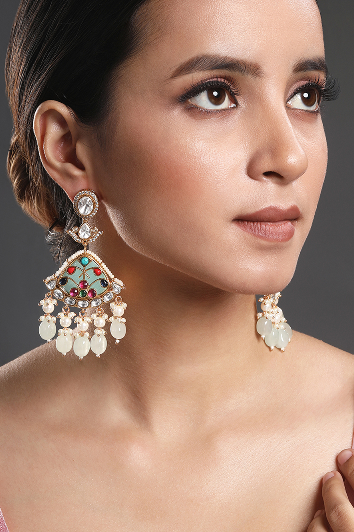 Gold Finish Kundan Polki & Onyx Handcrafted Dangler Earrings by Hrisha Jewels at Pernia's Pop Up Shop