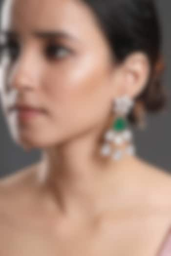 Gold Finish Kundan Polki & Emerald Green Stone Handcrafted Dangler Earrings by Hrisha Jewels at Pernia's Pop Up Shop