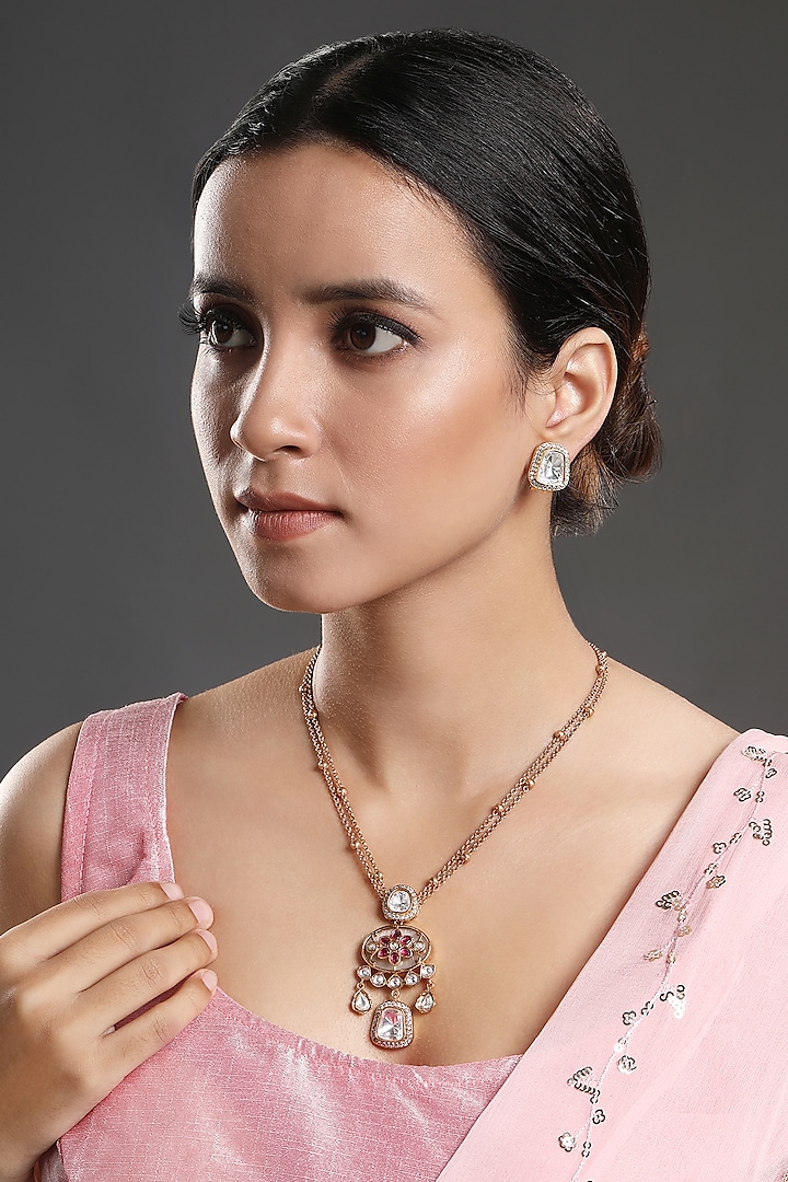 Gold Finish Onyx Handcrafted Long Necklace Set by Hrisha Jewels at Pernia's Pop Up Shop