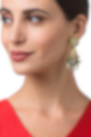 Micron Gold Finish Beaded & Kundan Polki Earrings by Hrisha Jewels