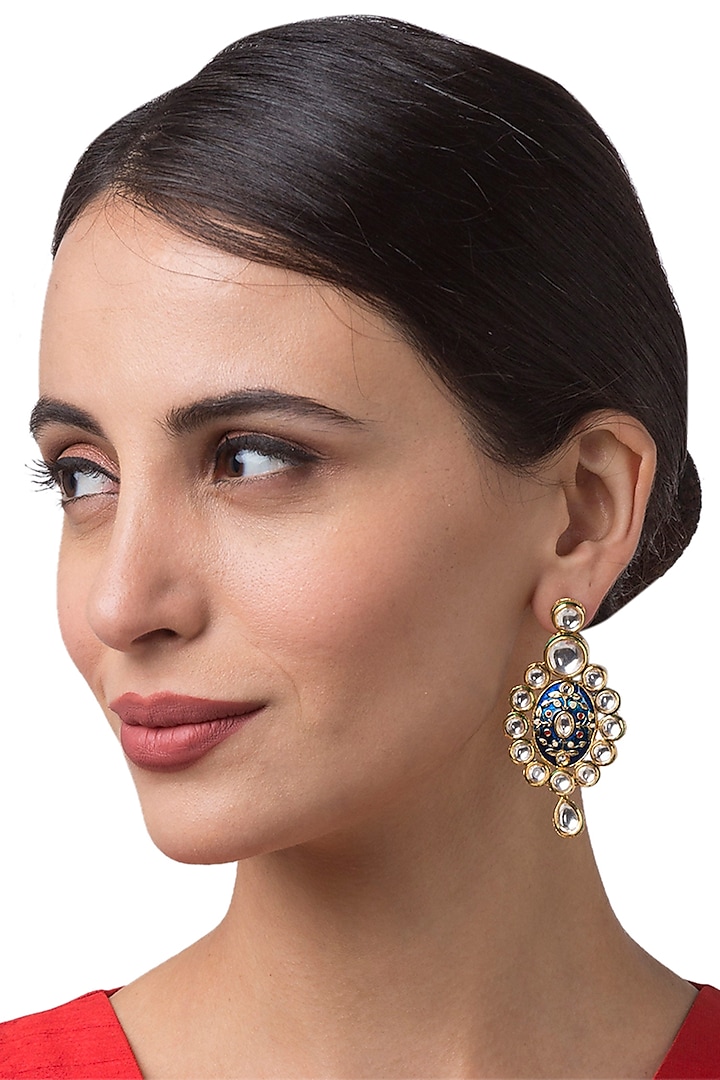 Micron Gold Finish Enameled Earrings by Hrisha Jewels